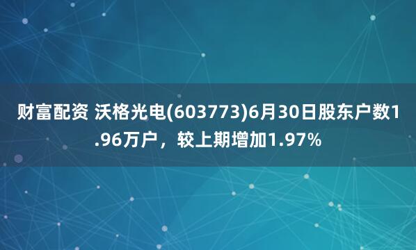 财富配资 沃格光电(603773)6月30日股东户数1.96万户，较上期增加1.97%